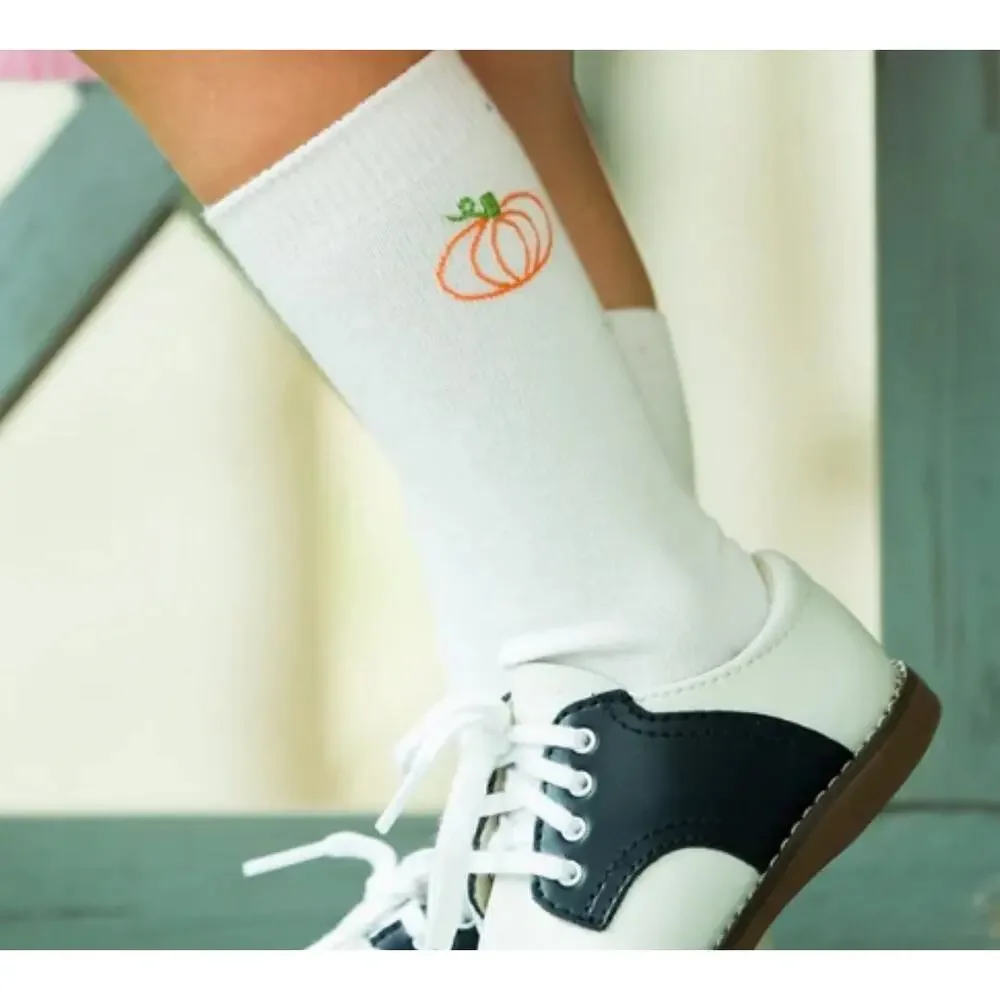 Little English White Pumpkin Embroidered Socks NWT Small/Age 3-4-5-6-7 Girl Boy
